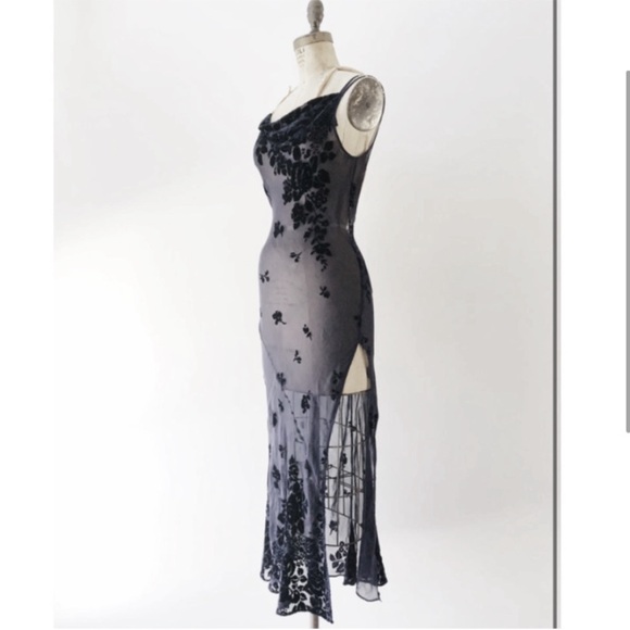 Vintage 90’s Y2K Silk Slip Dress Velvet Silk Dress Maxi Backless Dress Floral - Picture 3 of 8